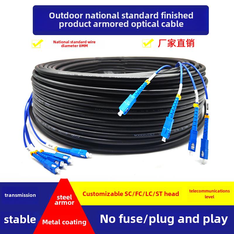 国标成品铠装光缆4/6/8/12芯室外架空SC头免熔单模户外成品光纤线
