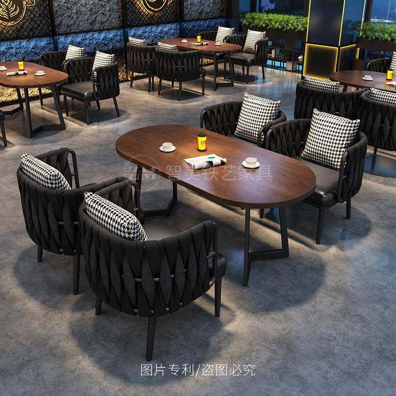 猫抓皮小酒馆咖啡厅桌椅组合休闲 甜品奶茶店西餐厅茶楼沙发椅商
