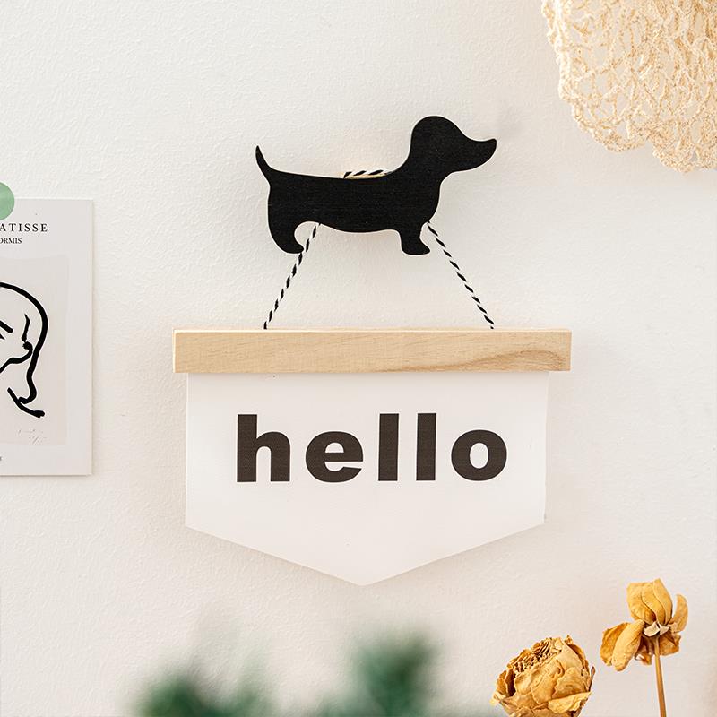 ins风可爱腊肠狗挂件装饰品创意挂饰家居墙面装饰布置hello挂件