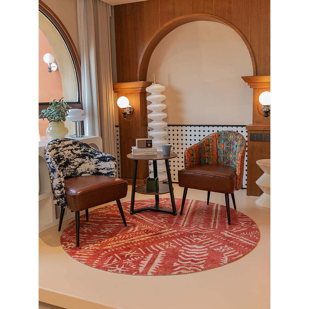 中古风艺术咖啡厅单人阳台蜡皮沙发椅休息区接待洽谈覆古桌椅组合