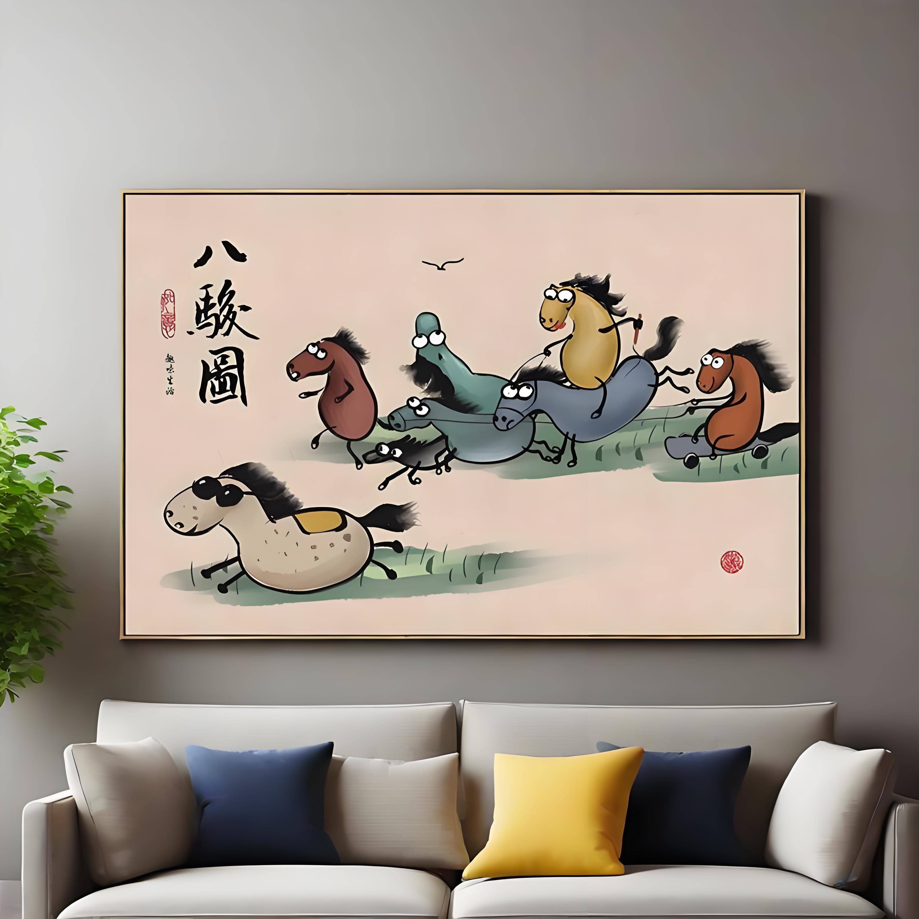 趣味八骏图装饰画搞笑创意个性挂画客厅卧室字画壁画桌面摆件礼物