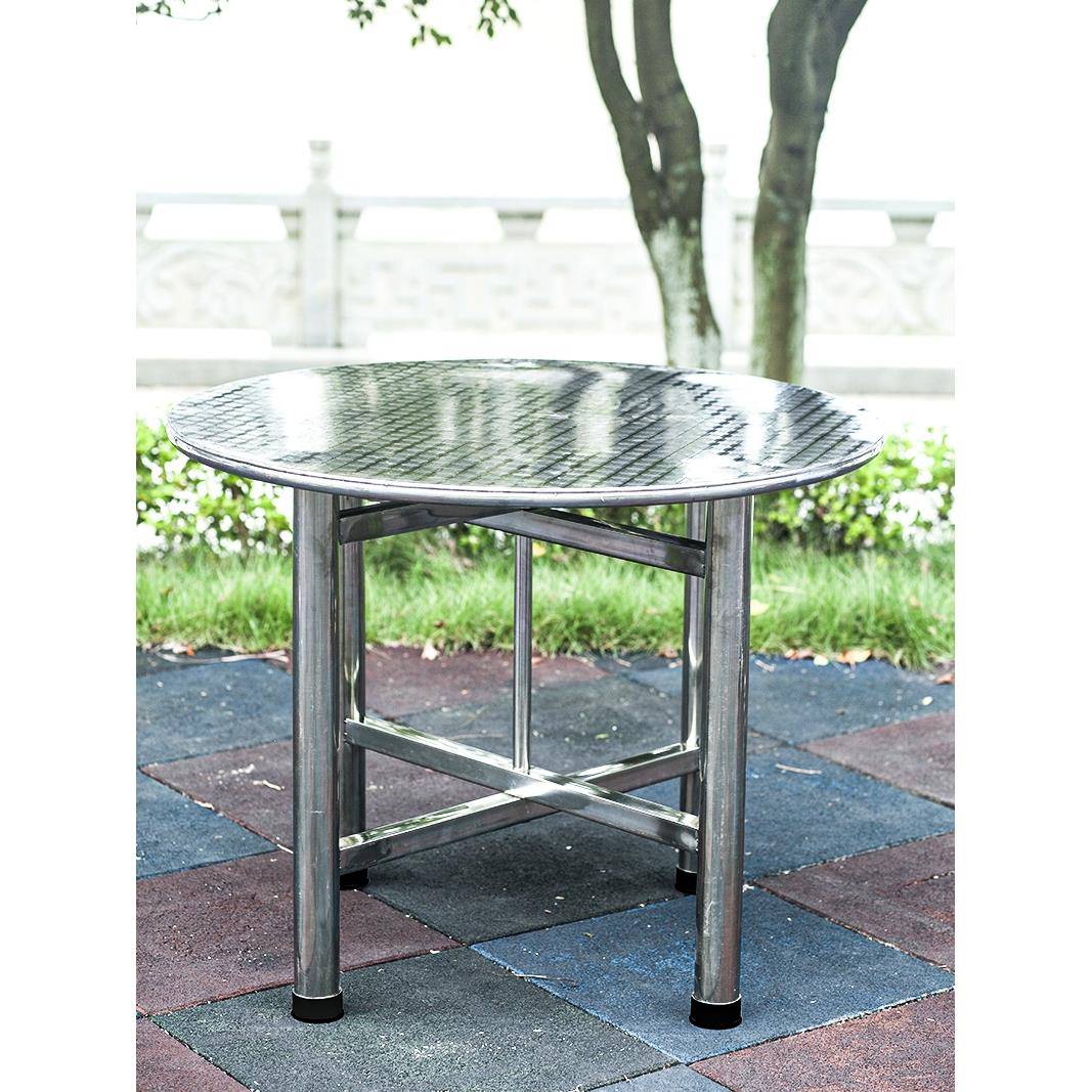 不锈钢饭桌加厚大圆桌折叠餐桌圆形面板家用10人开孔电磁炉火锅桌