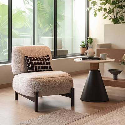 奶油中古风单人沙发美容院酒店设计师接待洽谈桌椅客厅阳台休闲