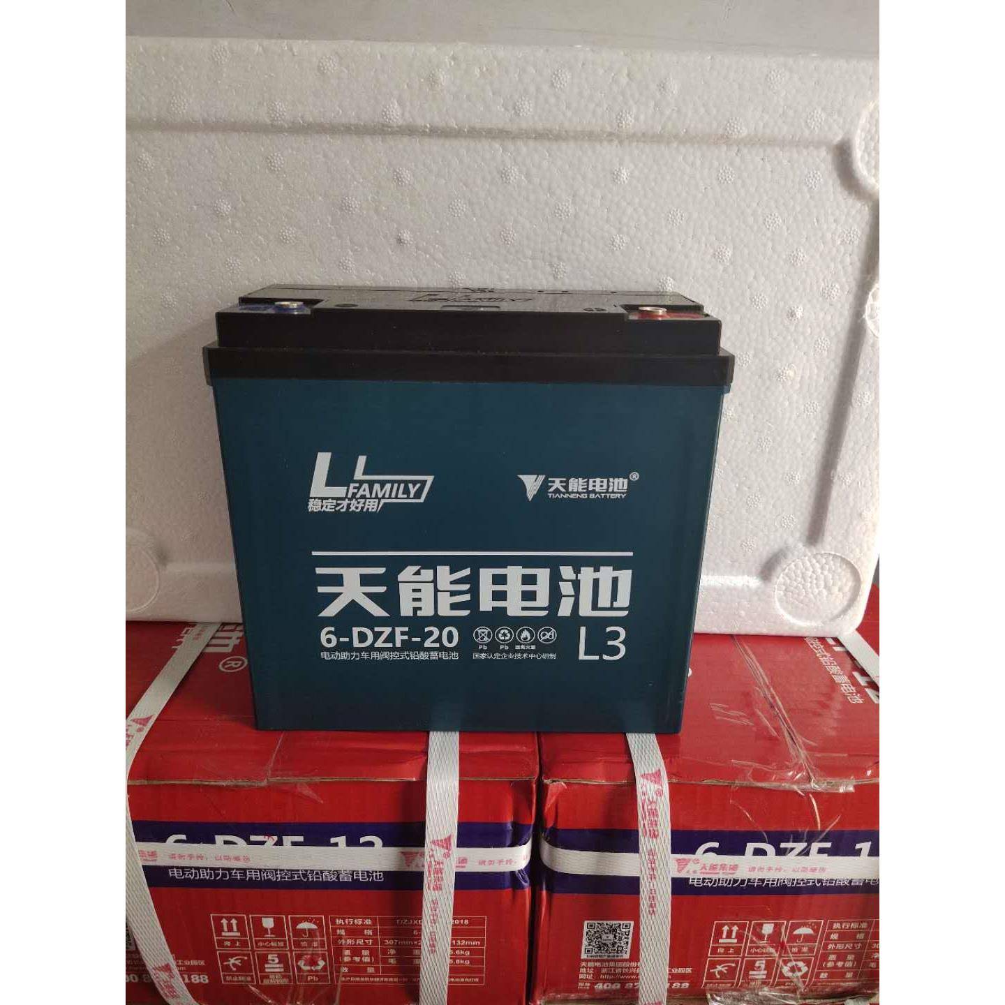 天能6-DZM-20电池12V20AH电动自行车三轮车电瓶6-DZF-20一块单只