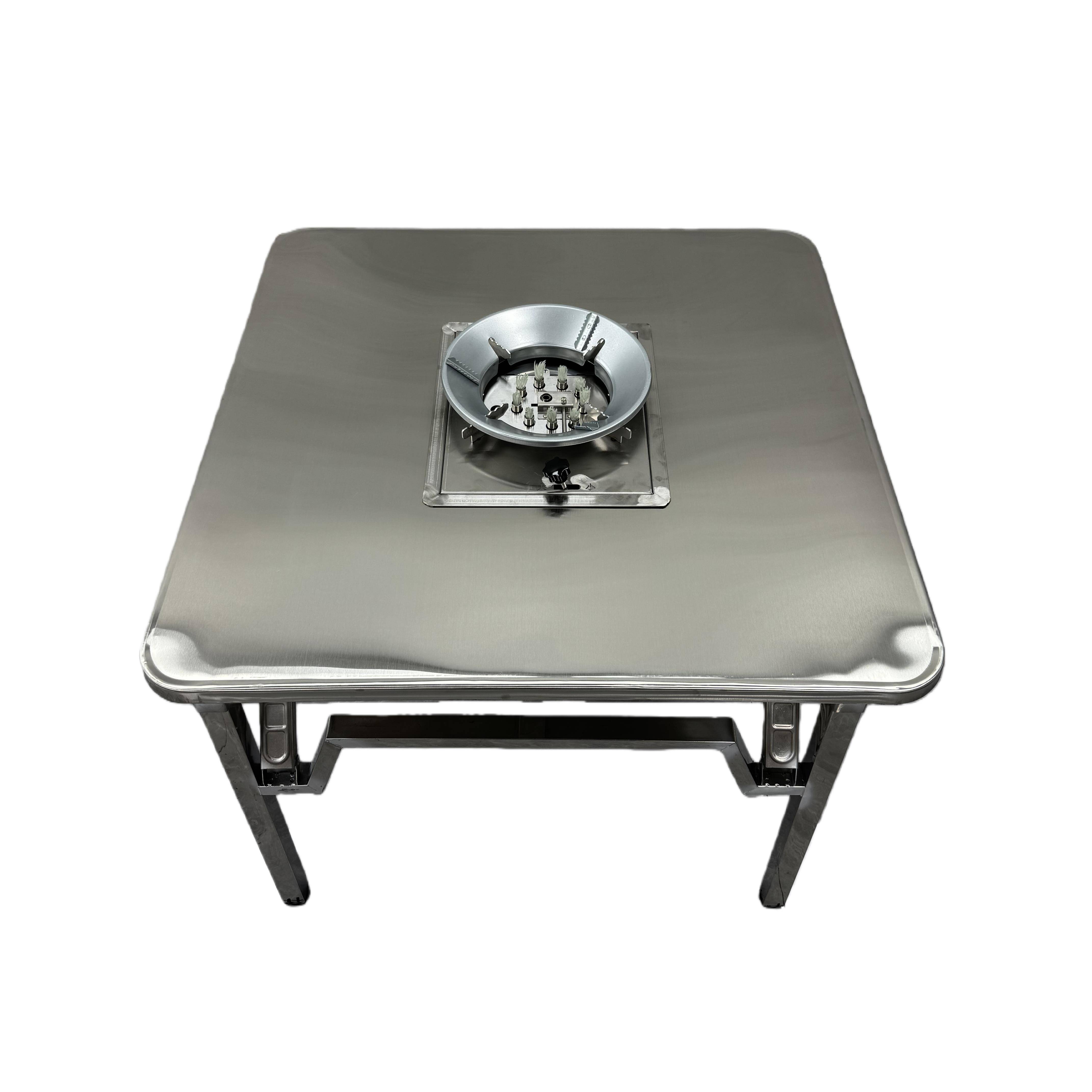 不锈钢可折叠内嵌式油炉火锅桌商用卡式炉户外大排档地摊圆桌方桌