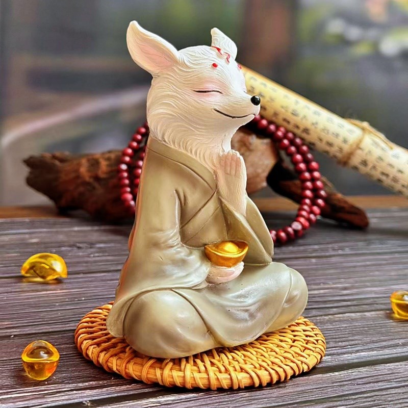 白色九尾狐狸小h摆件多肉植物花盆造景治愈系解压情绪汽车载装饰