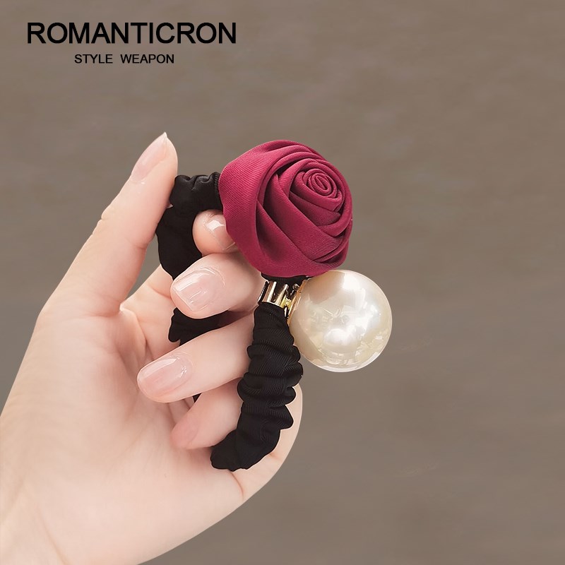 发圈森系仙美珍珠花朵扎丸子头的粉色小肠头O花轻奢少女玫瑰花头