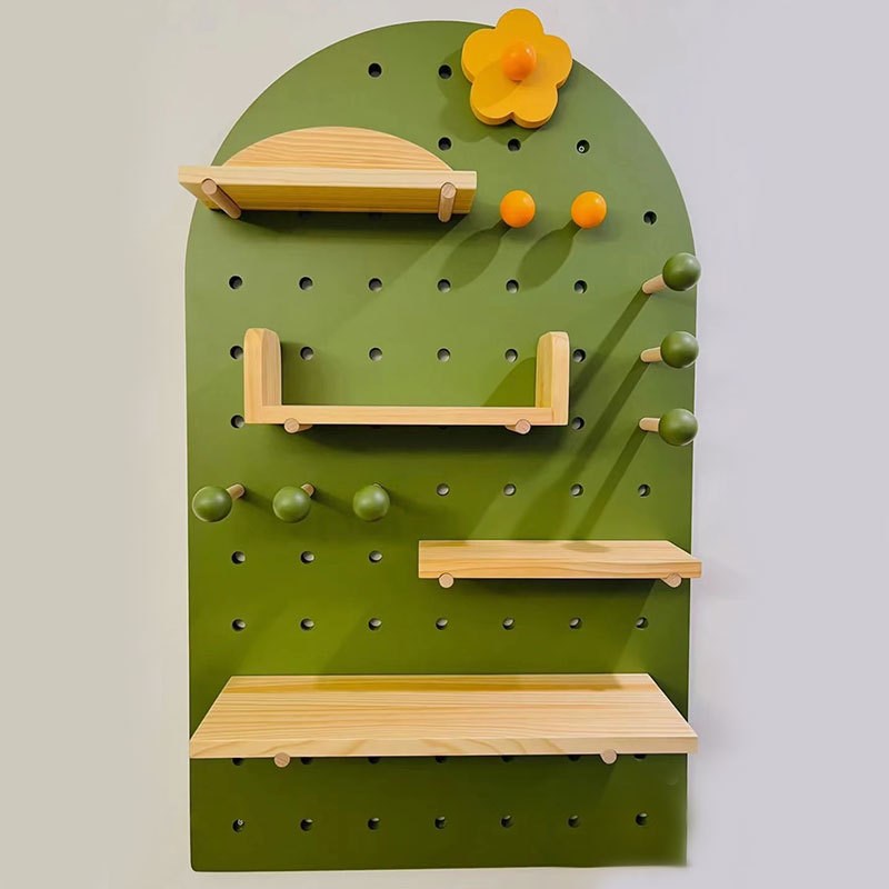 洞洞板实木洞洞板置物架厨房收纳D架木质墙壁装饰异型展示架货架