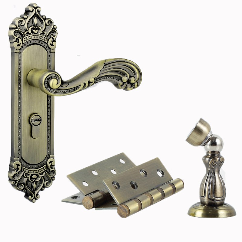 欧式静音房门锁青k古铜门锁白门卧室锁黄古铜执手锁木门锁三件套