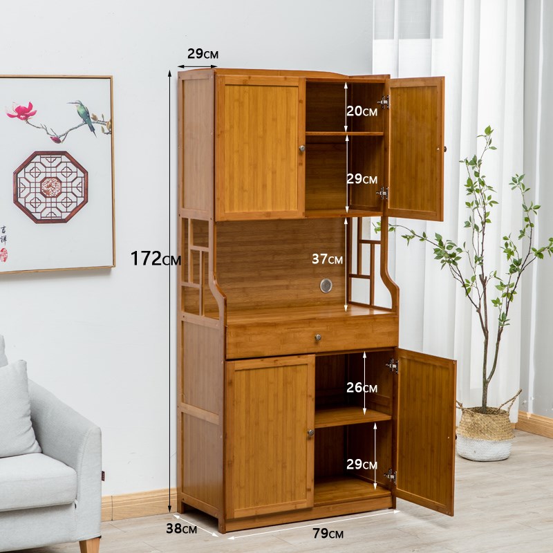 #楠竹餐边柜微波炉架厨t房置物架小碗柜储物柜老式菜橱柜酒柜茶水