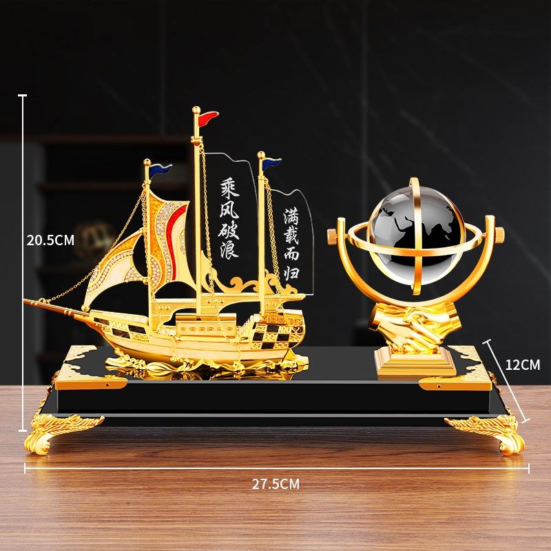 一帆风顺帆船水晶笔筒领导办公室老板桌高档装饰摆件乔迁开业礼物