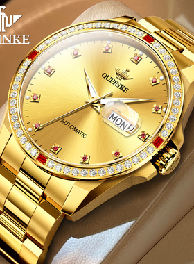 瑞士欧品客正品牌手表男士机械表全自动简约双日历防水名男款腕表