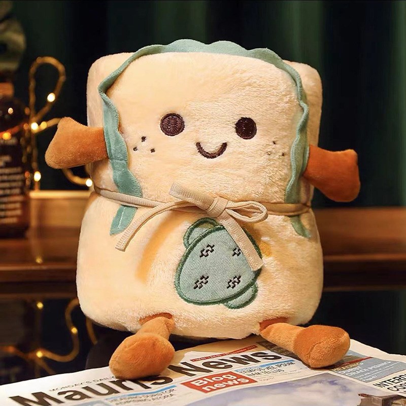 卡通吐司毛绒卷毯办公室午睡面y包法兰绒小毯子空调单人可收纳毯