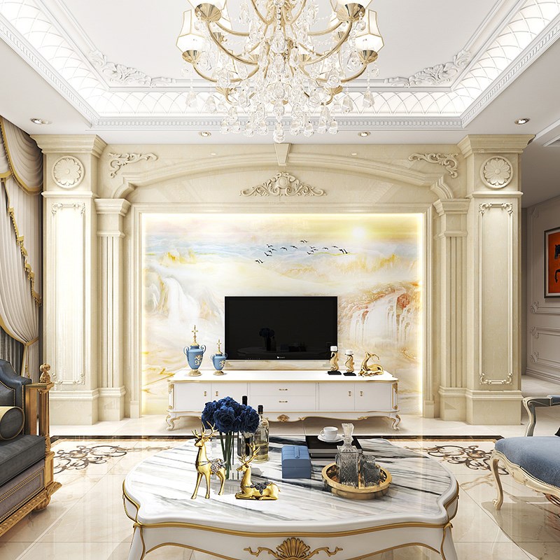 欧式大理石电视h背景墙微晶石岩板全屋定制石材客厅轻奢瓷砖罗马