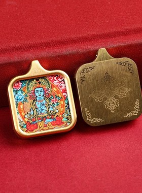 迷你钛钢小唐卡盒扎o基拉姆黄财神小吊坠佛牌八大守护神描金画心