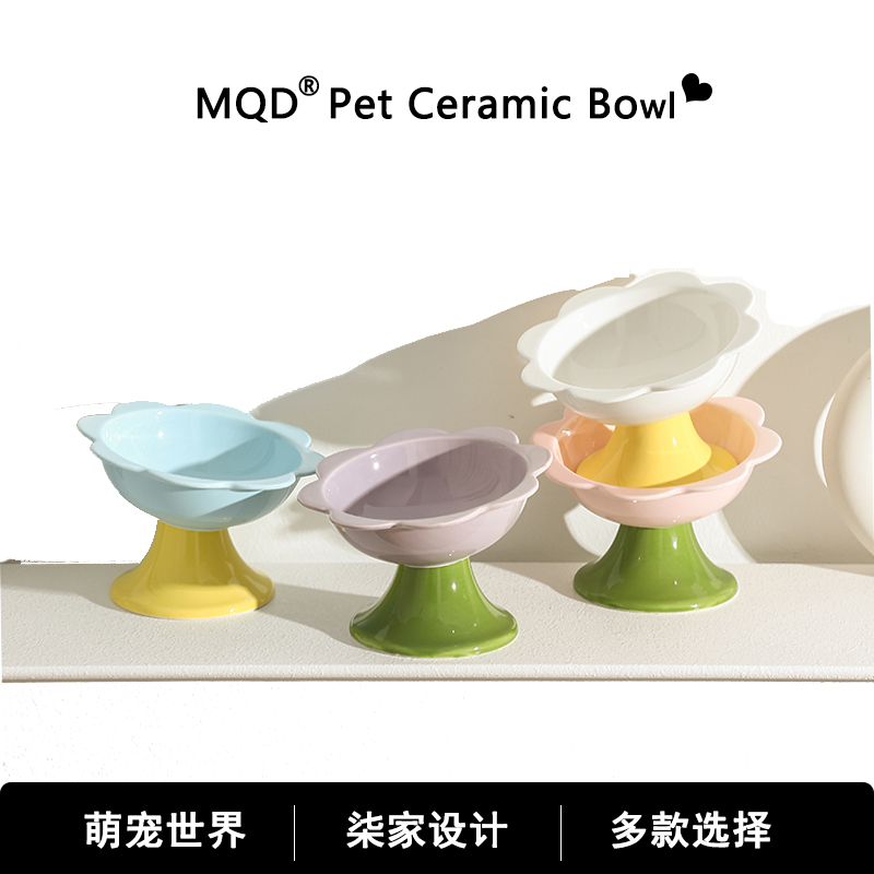 陶瓷猫碗粮食碗喝水碗防黑下巴猫咪碗斜口碗狗狗食盆宠物用品批发