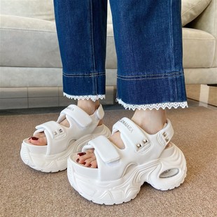 百搭小个子增高女鞋 魔术贴松糕厚底运动凉鞋 K时尚 女2025夏季 新款