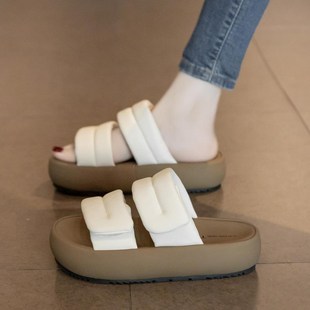 超火踩屎感孕妇一字 凉拖鞋 女夏季 外穿2024新款 增高厚底沙滩凉N鞋