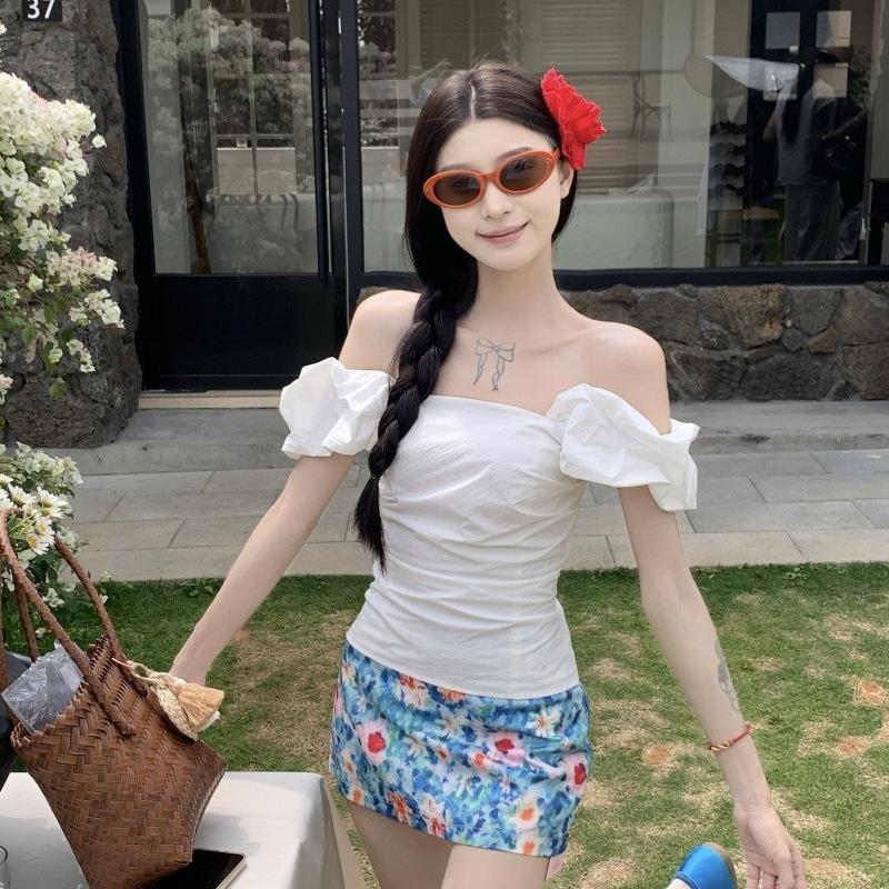 甜辣妹套装小众一字肩上衣吊带背心女夏季碎花包臀裙半身裙两件套