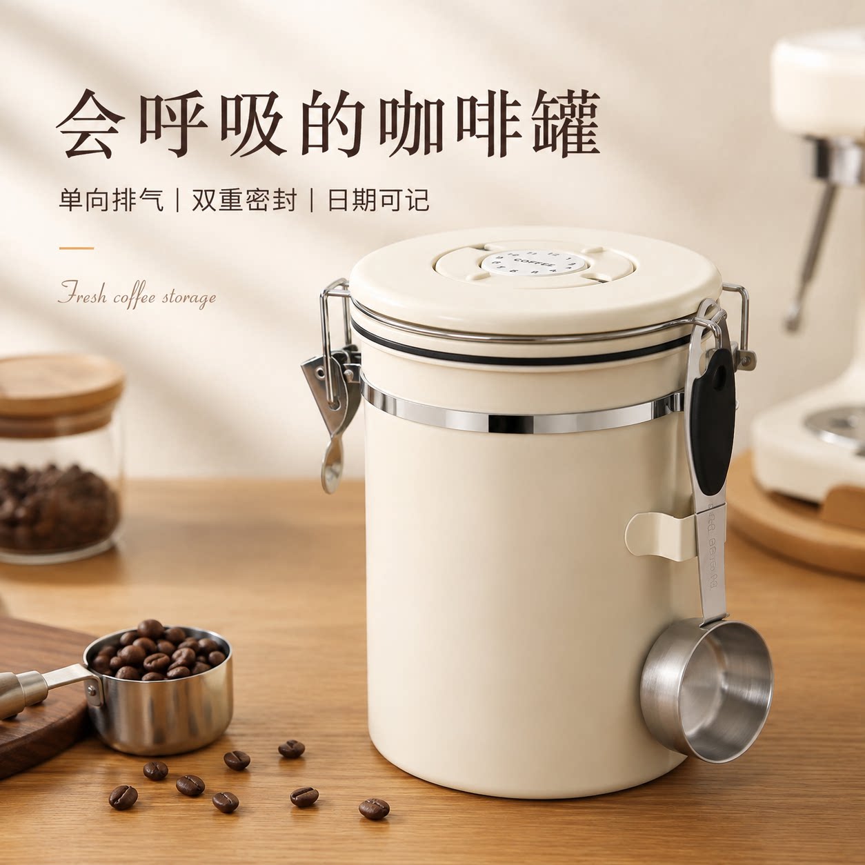 不锈钢咖啡豆真空单向排气密封罐