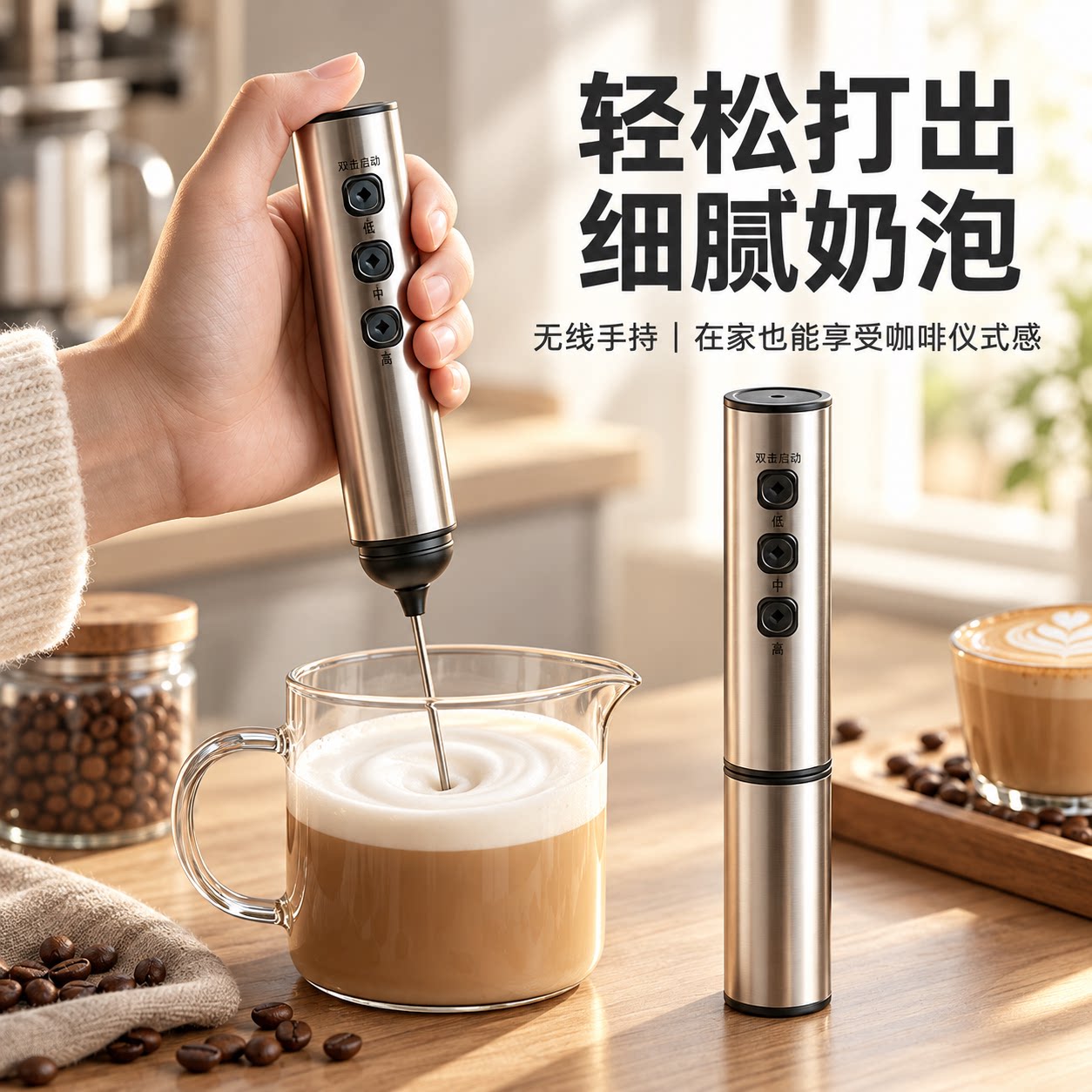 手持无线电动咖啡奶泡打发器图片