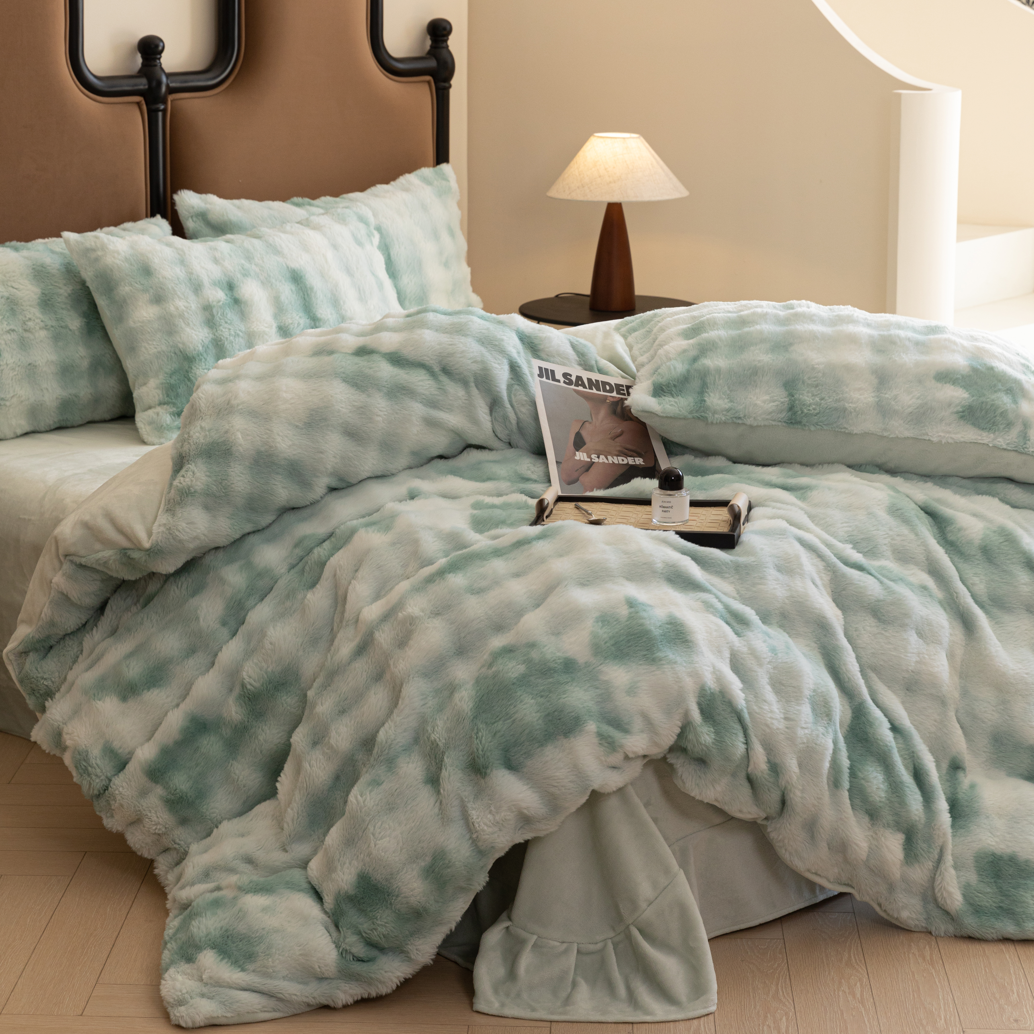 无印独白冬季兔绒雕花绒AB面四件套床单双人被套加厚四件套T