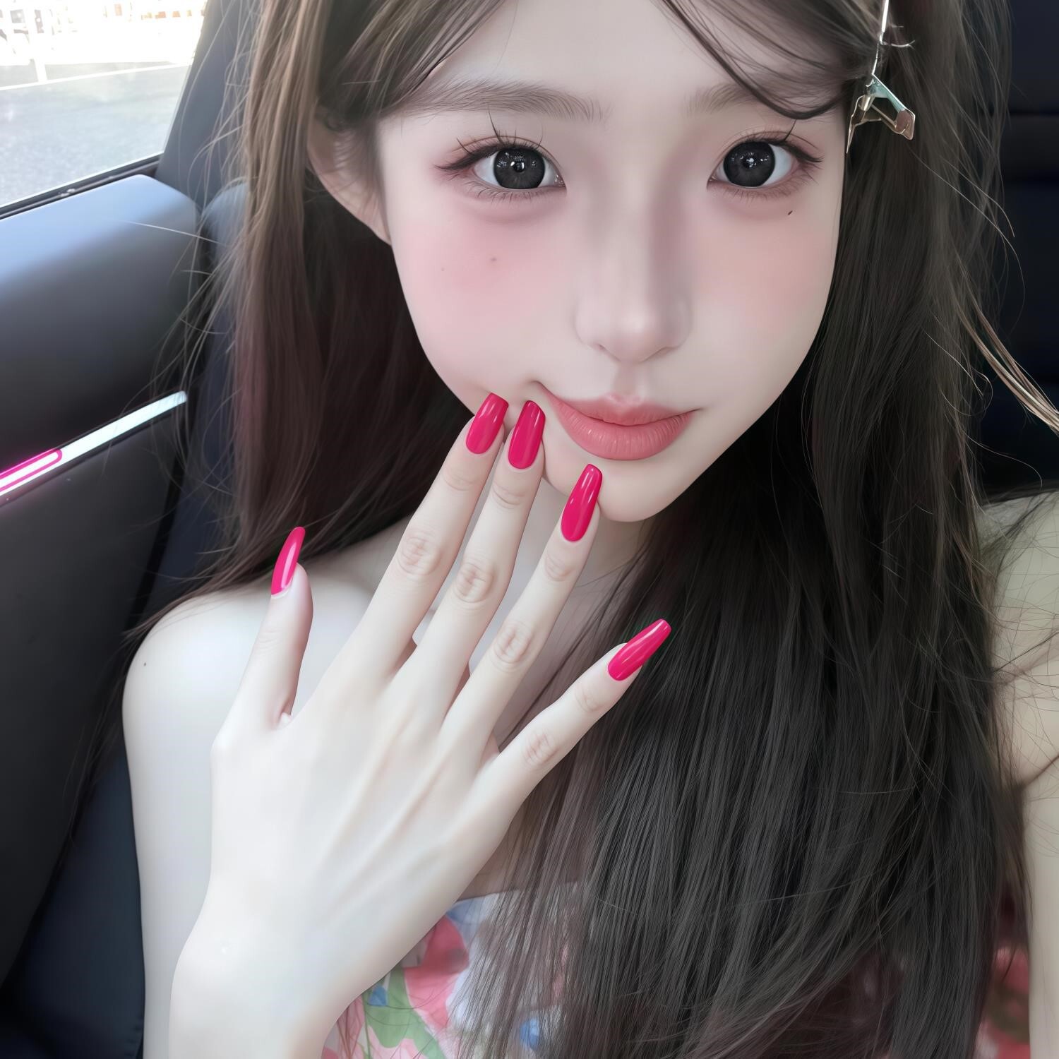 简约纯色高级感欧美辣妹超显白玫红色亮面手工穿戴甲婚甲孕妇可用