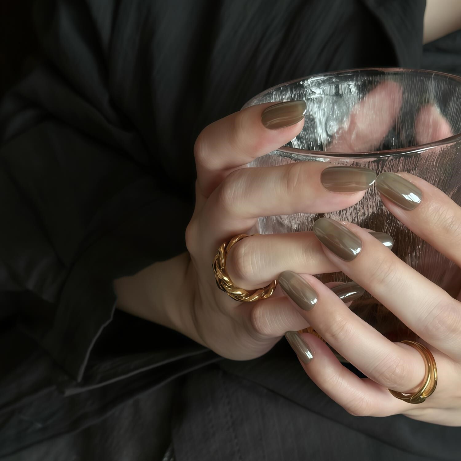 Hailey海莉欧美老钱风裸灰咖极光珍珠粉穿戴甲高级轻奢手工婚甲