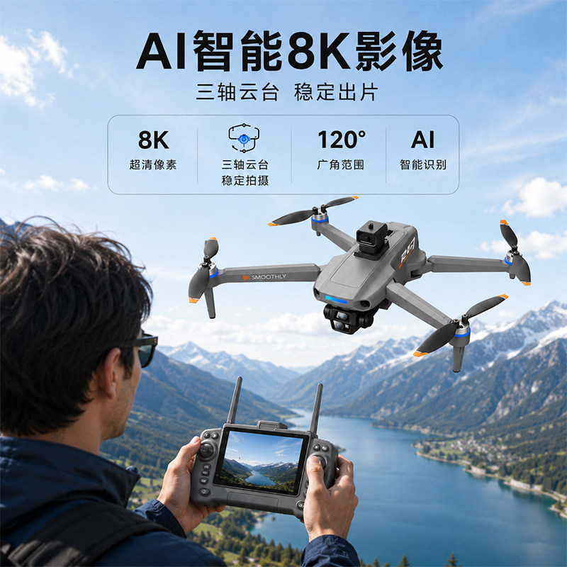 专业触屏液晶遥控器8K高清航拍避障无人机无刷30公里续航GPS返航无人机高清专业航拍遥控飞机高端飞行器