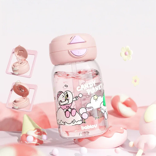 水杯女生高颜值网红便携塑料可爱大容量吸管花伴森儿童杯子