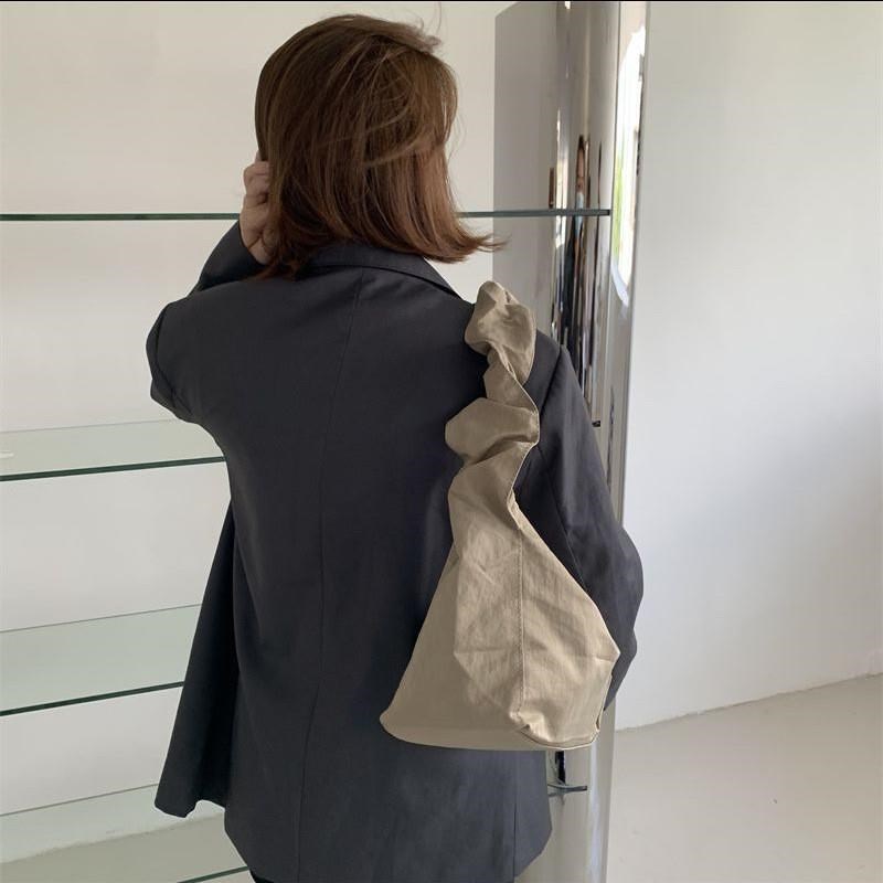 帆布包女韩版单肩褶皱抽绳帆布包小C清G新文艺纯色手提斜跨休闲女