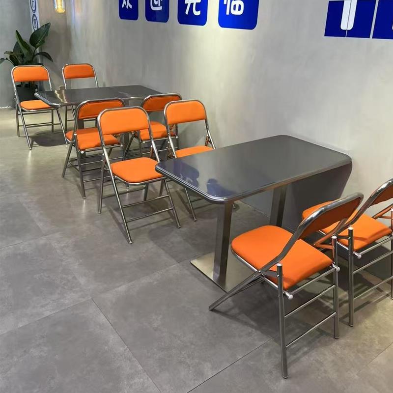 工业风双层加厚不锈钢折叠桌椅大排档烤肉店火锅店外摆餐饮商用