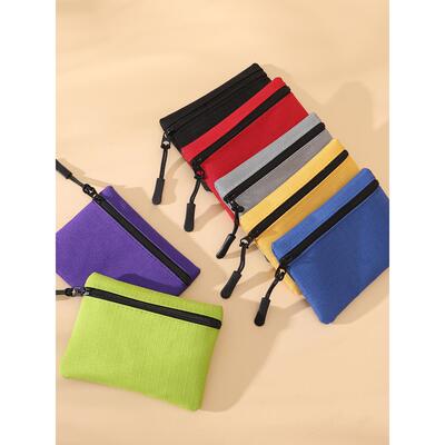 帆布零钱包卡包简约迷你拉链小包包男女学生布艺硬币收纳包小布袋