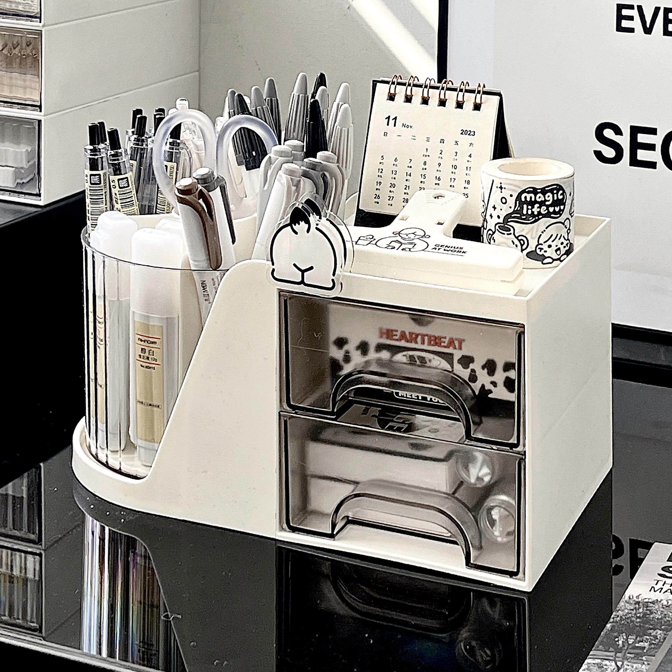 旋转笔筒收纳盒学生桌面笔桶儿童书桌笔盒办公室多功能文具置物架