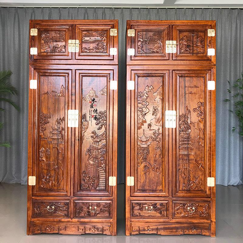 中式实木香樟木顶箱柜俩门四门衣柜卧室雕花衣橱明清古典立柜防潮