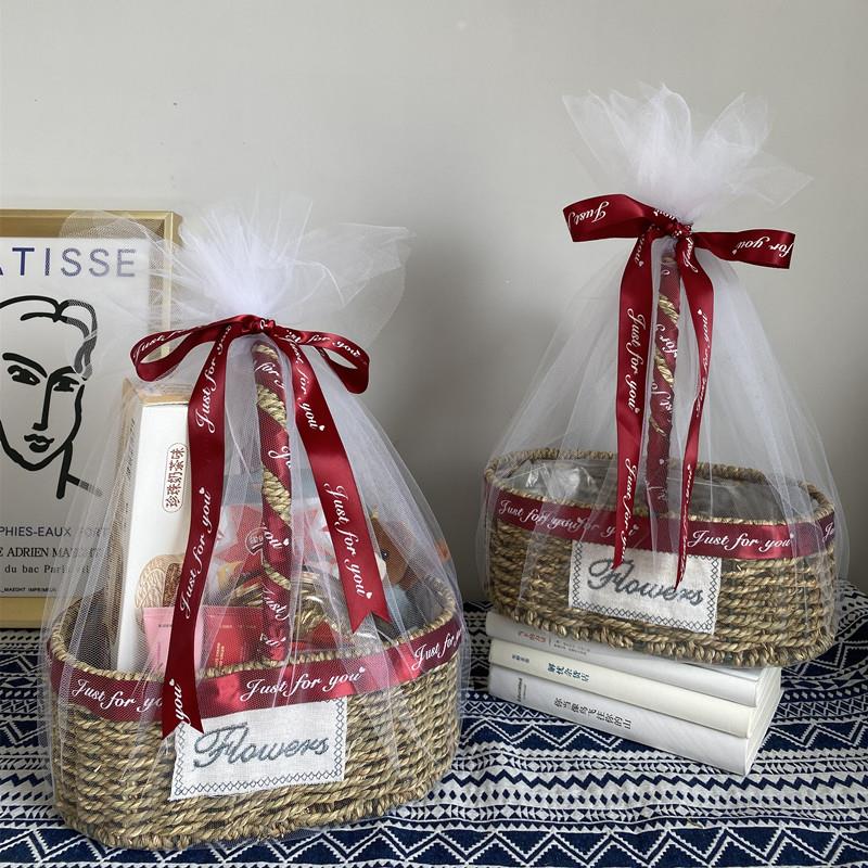 结婚满月订婚伴手礼水果草编花篮生日中秋礼物编织藤编鸡蛋手提篮