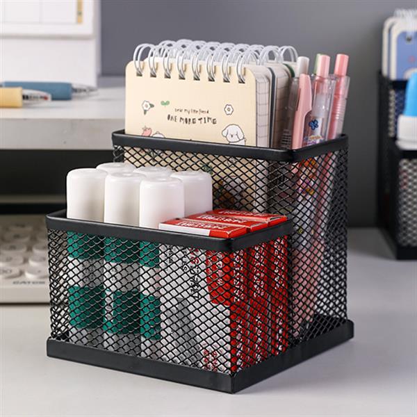 笔筒圆形金属网格收纳学生桌面笔盒大容量多功能简约笔桶办公用品