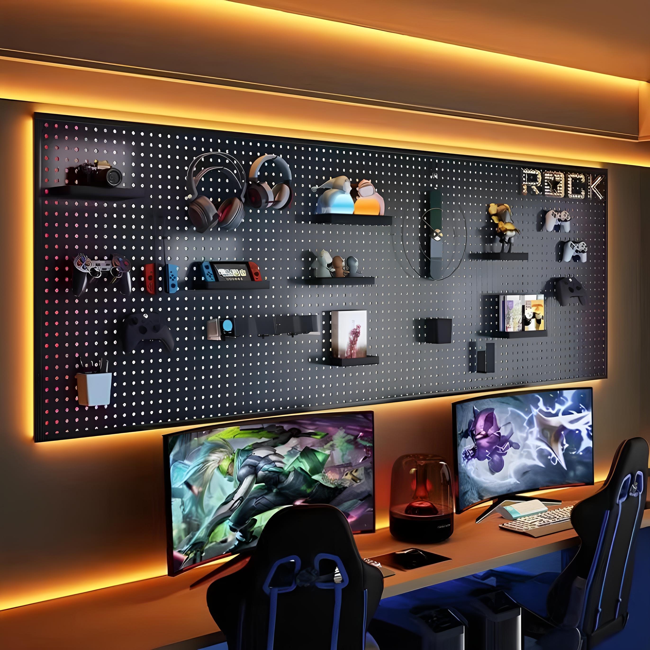 洞洞板置物架电脑桌桌上收纳架子多层带洞洞板书架学生电竞风整理