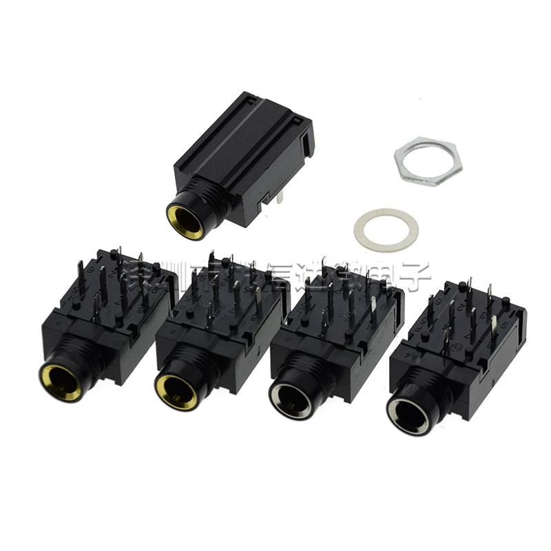 镀金6.5MM耳机插座 口径6.35mm 7脚9脚音频座 麦克风功放耳机插口