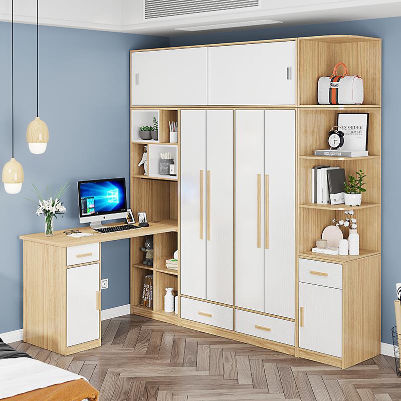 连身衣柜伸缩书桌一体化妆台写字7转角电脑桌带书架L型儿童组合橱