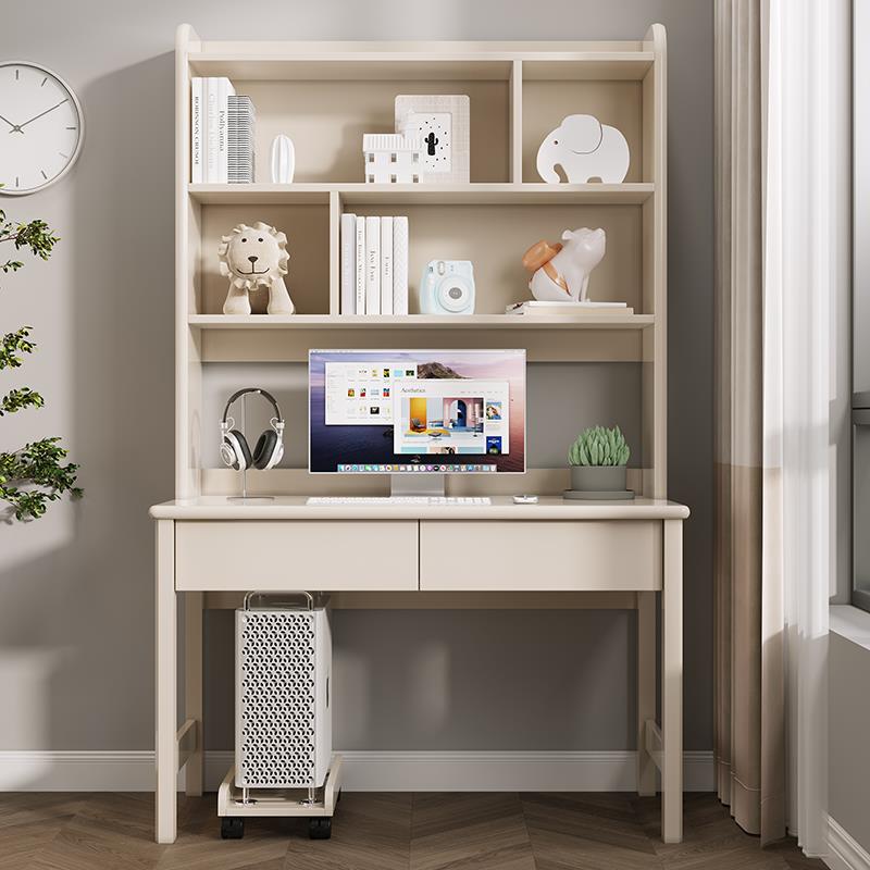 台式电脑桌儿童实木书桌书柜带书架一体组合小户型家用书房学习桌