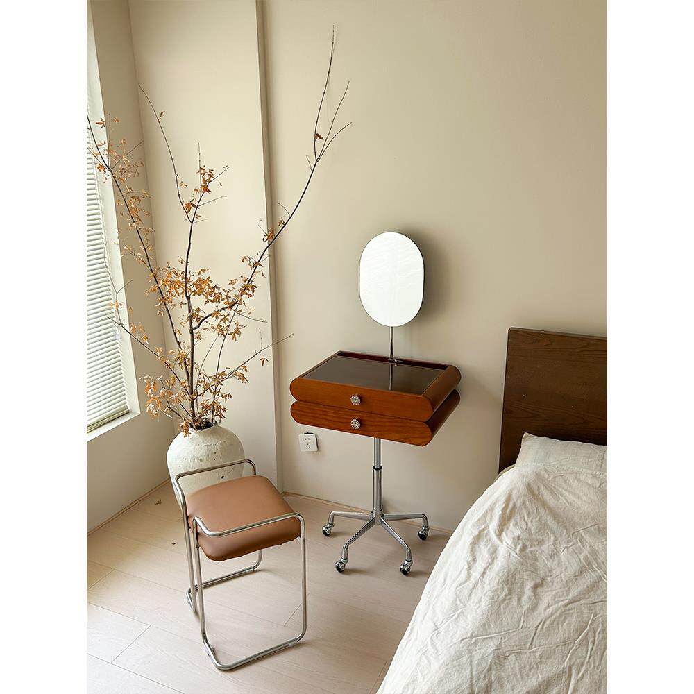 北欧小型复古梳妆台可移动升降化妆桌包豪斯梳妆桌带化妆镜面一体