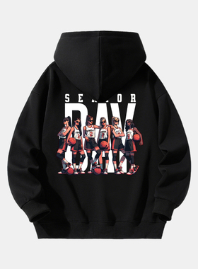 官方ERVB 创意篮球球队涂鸦印花 学院风男士连帽套头秋冬卫衣