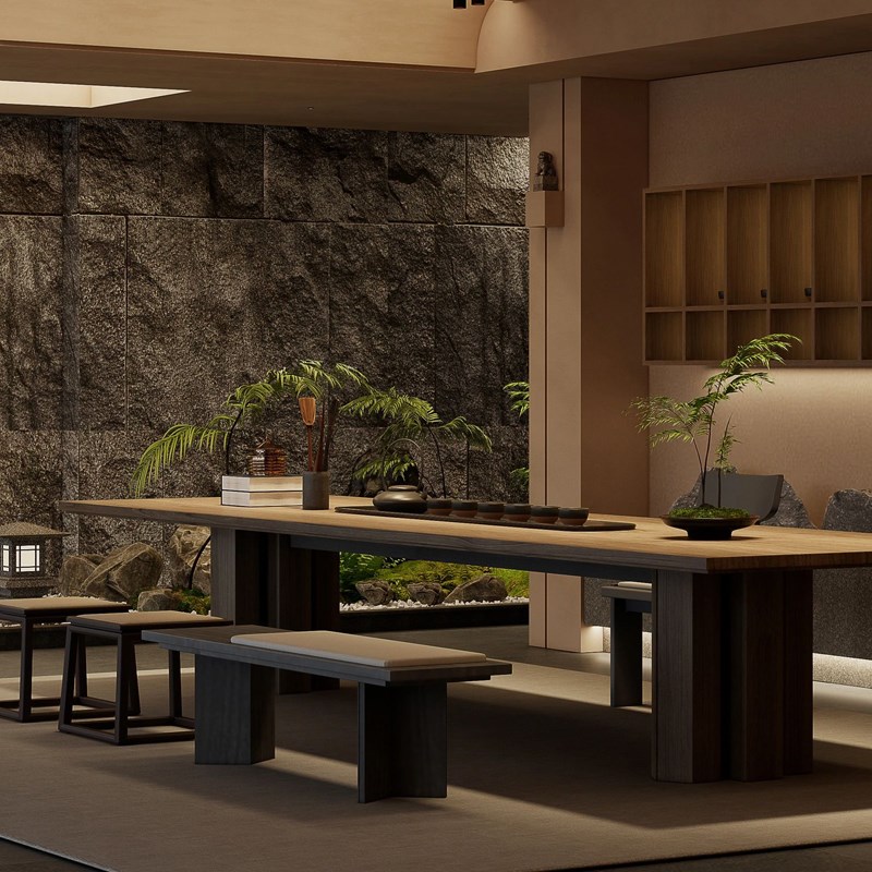 新中式茶桌椅组合榫卯结构泡茶台家用功夫茶台办公Z室禅意茶桌