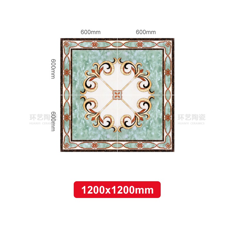 欧式客厅拼花瓷砖地板砖餐厅过道C入户玄关微晶石镀金拼花图案造