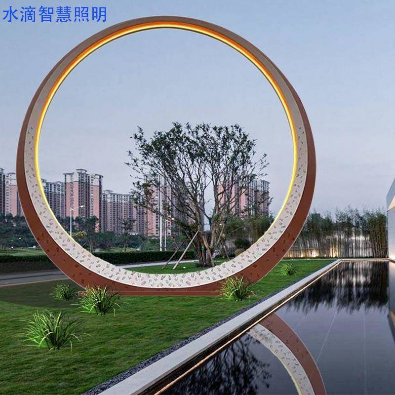 广场户外大型不锈钢月亮雕塑园林景观灯发光镜面抽象圆环雕塑摆件