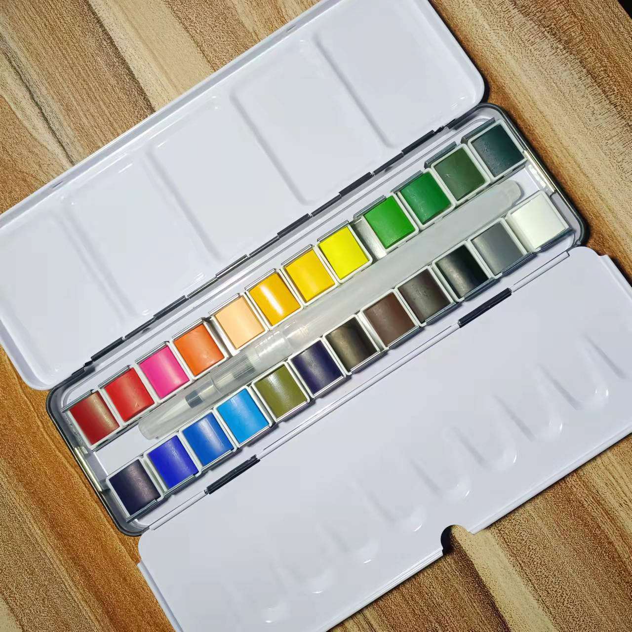 热卖24色固体水彩颜料专业级别绘画美术用品套装颜料盒画具