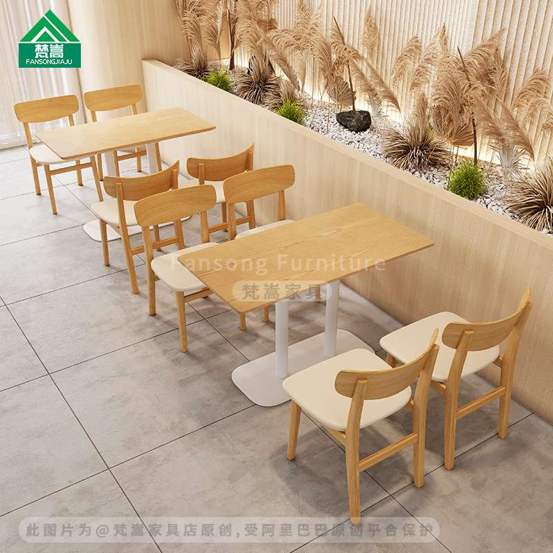 原木风主题餐厅桌椅组合餐饮饭店茶餐厅咖啡厅卡座沙发实木桌椅