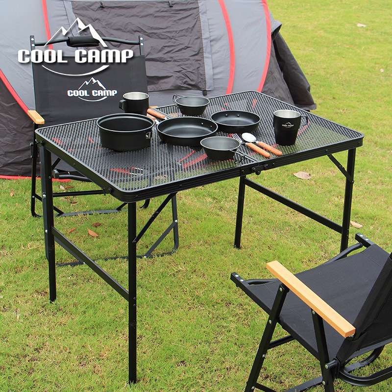 COOLCAMP户外露营折叠桌超轻便携铝合金野餐桌可调高烧烤网桌茶桌