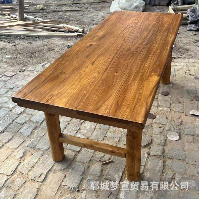 老榆木桌实木板复古茶桌茶台长条餐桌家用原木吧台桌榆木大板桌